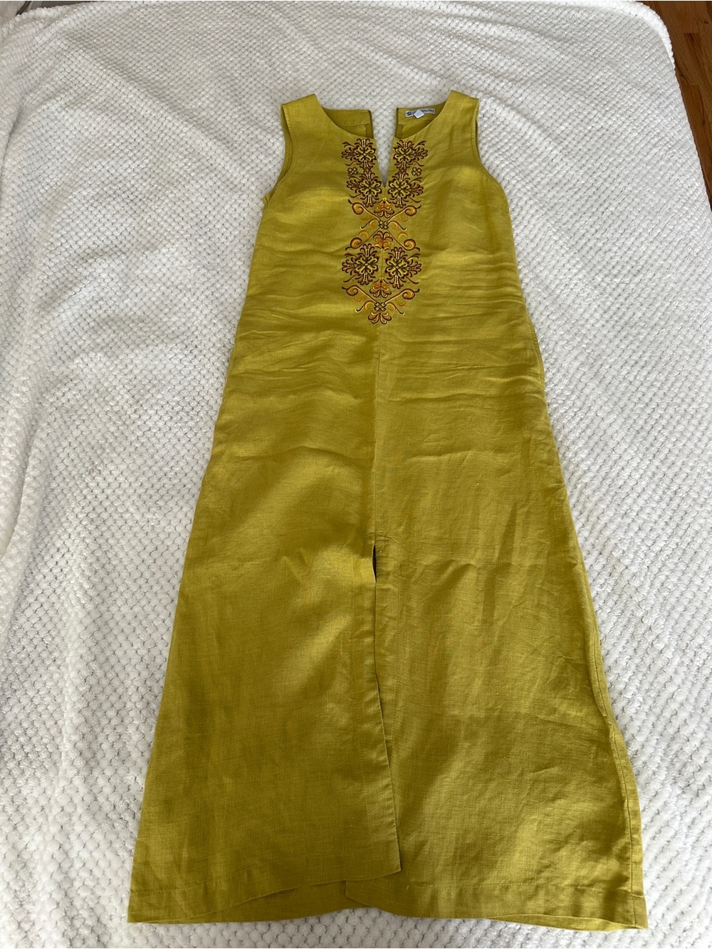 Sleeveless Embroidered Dress in Chartreuse